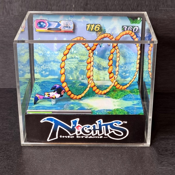 Nights Into Dreams Cube Diorama - 3D Videogame - Gift for Gamer - Shadow Box - Miniature