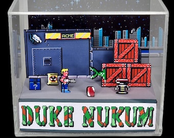 Duke Nukem Diorama - 3D Videogame - Gift for Gamer - Shadow Box - Miniature