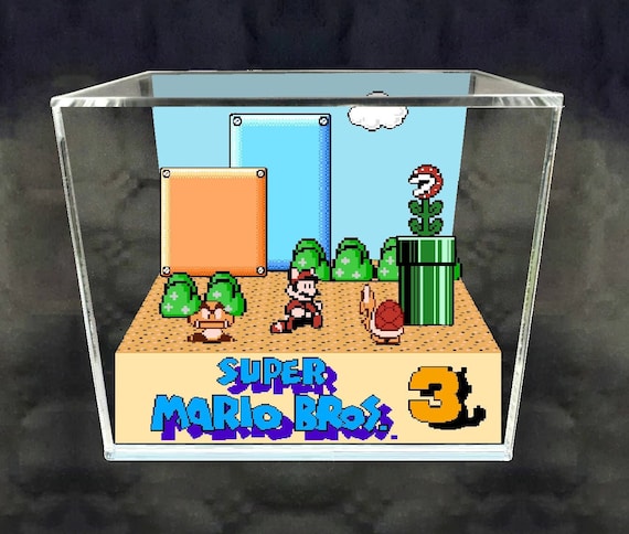 Super Mario Bros 3 Cube Diorama - 3D Videogame - Gift for Gamer