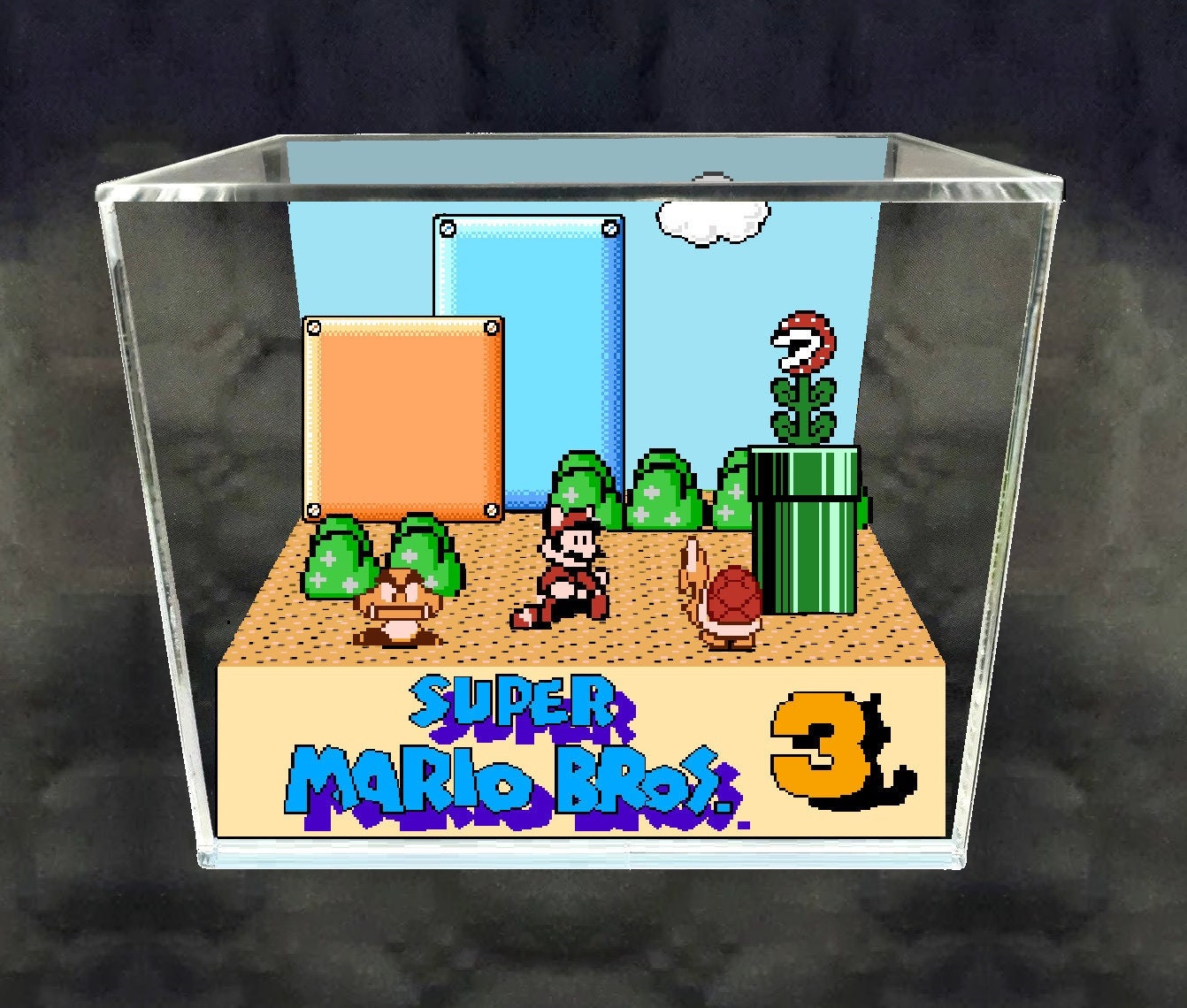 Super Mario Bros 3 Cube Diorama 3D Videogame Gift for Gamer Shadow Box  Miniature 