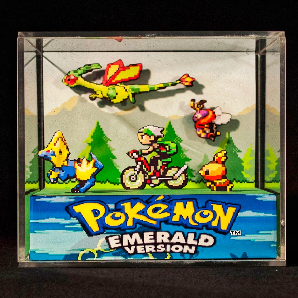 Pokemon Emerald Cube Diorama - 3d Video Game - Gift for Gamer