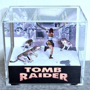 Tomb Raider Acrylic Cube Diorama, Handmade PS1 and PC DOS Display