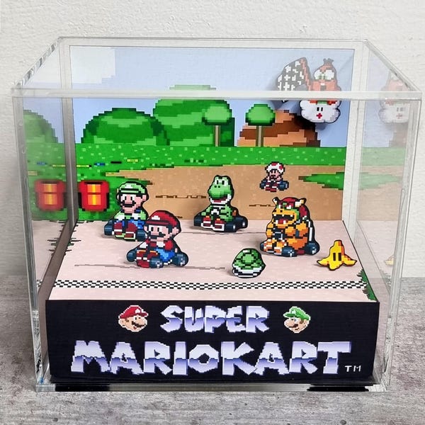 Super Mario Kart Cube Diorama - 3D Videogame - Gift for Gamer - Shadow Box - Miniature