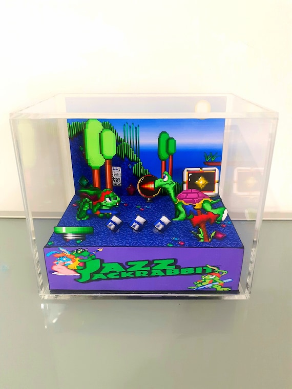 Jazz Jackrabbit Cube Diorama - 3D Videogame - Gift for Gamer