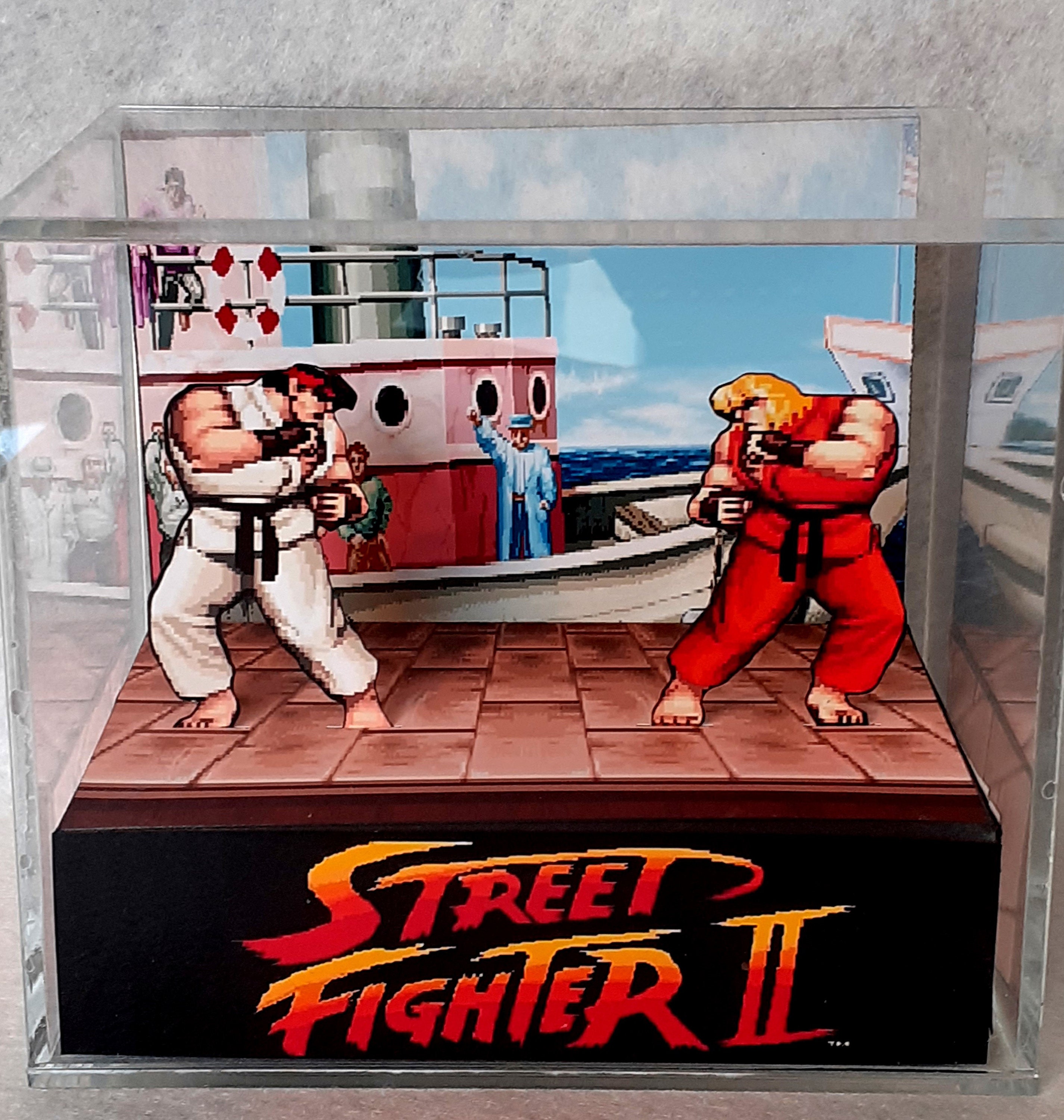 Street Fighter 2 Cube Diorama - 3D Videogame - Gift for