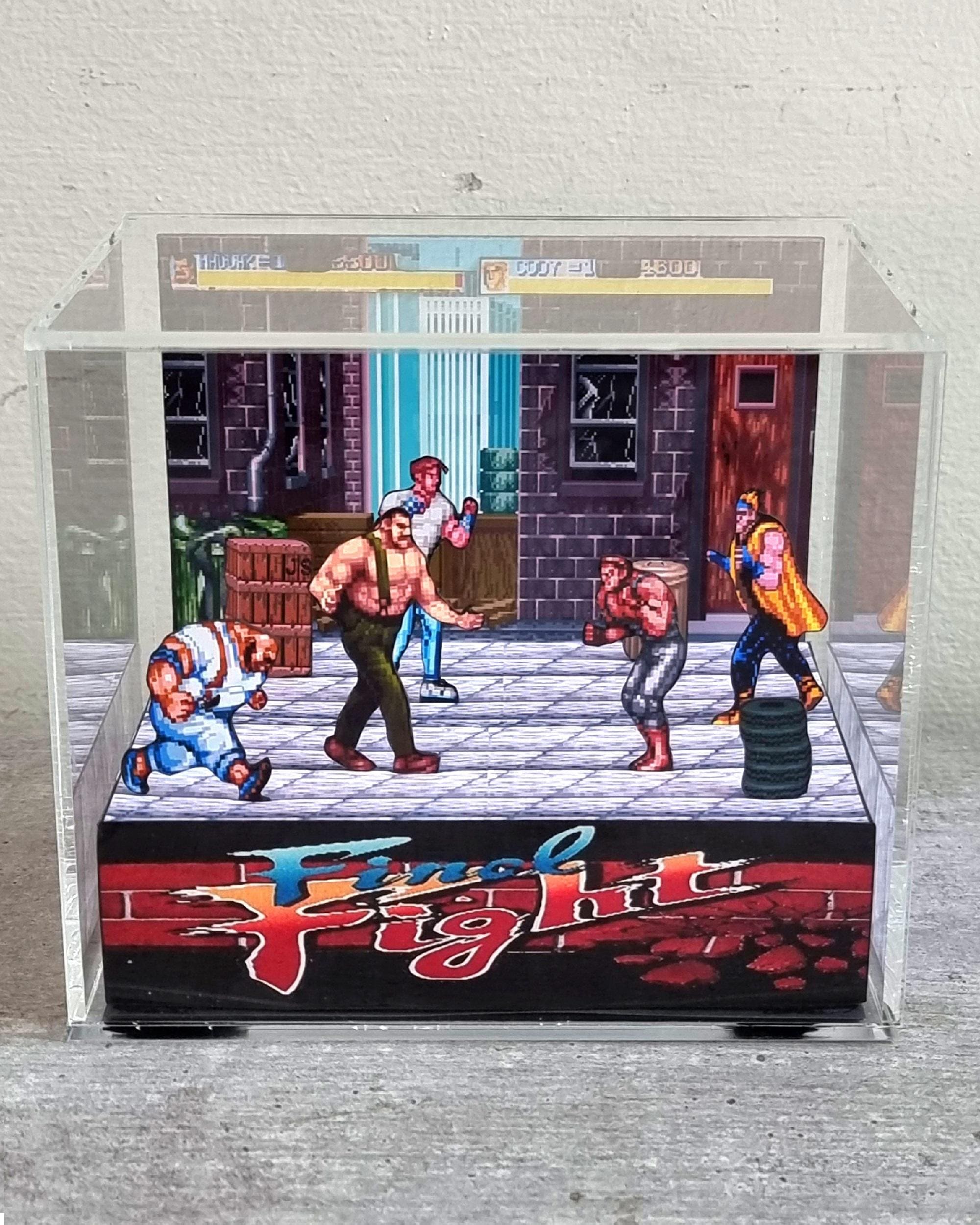 Final Fight Acrylic Cube Diorama, Handmade Arcade and SNES Game Display