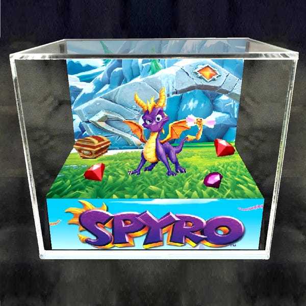 Spyro Trilogy Cube Diorama - 3d Video Game - Gift for Gamer - Shadow Box