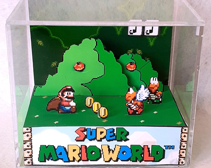 Super Mario World Cube Diorama - 3D Videogame - Gift for Gamer - Shadow Box - Miniature