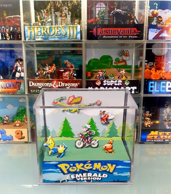 ポケットモンスター エメラルド ミニチュアディスプレイ Pokémon Emerald Acrylic Cube Diorama, Handmade Game Boy Advance