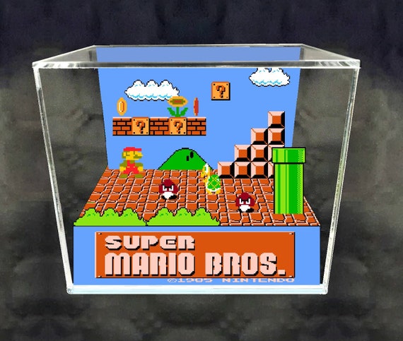 Super Mario Bros Cube Diorama - 3D Videogame - Gift for Gamer - Shadow Box  - Miniature