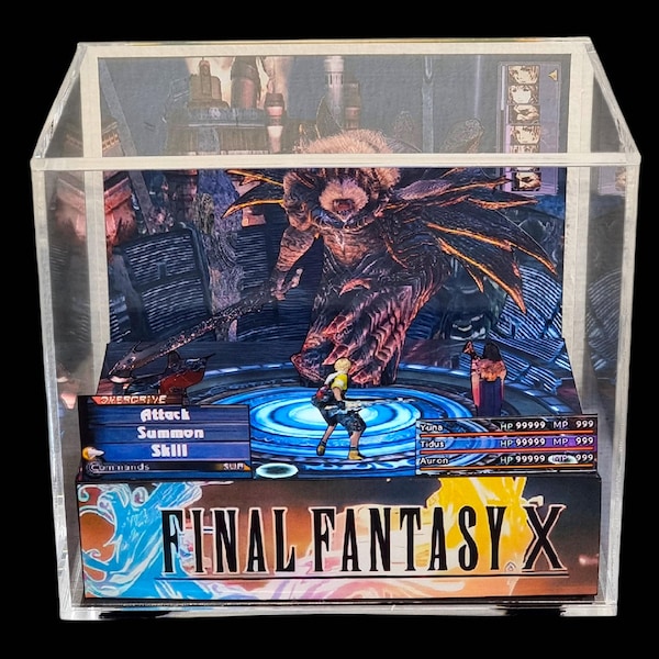 Final Fantasy X Cube Diorama -3D Videogame - Gift for Gamer - Shadow Box - Miniature