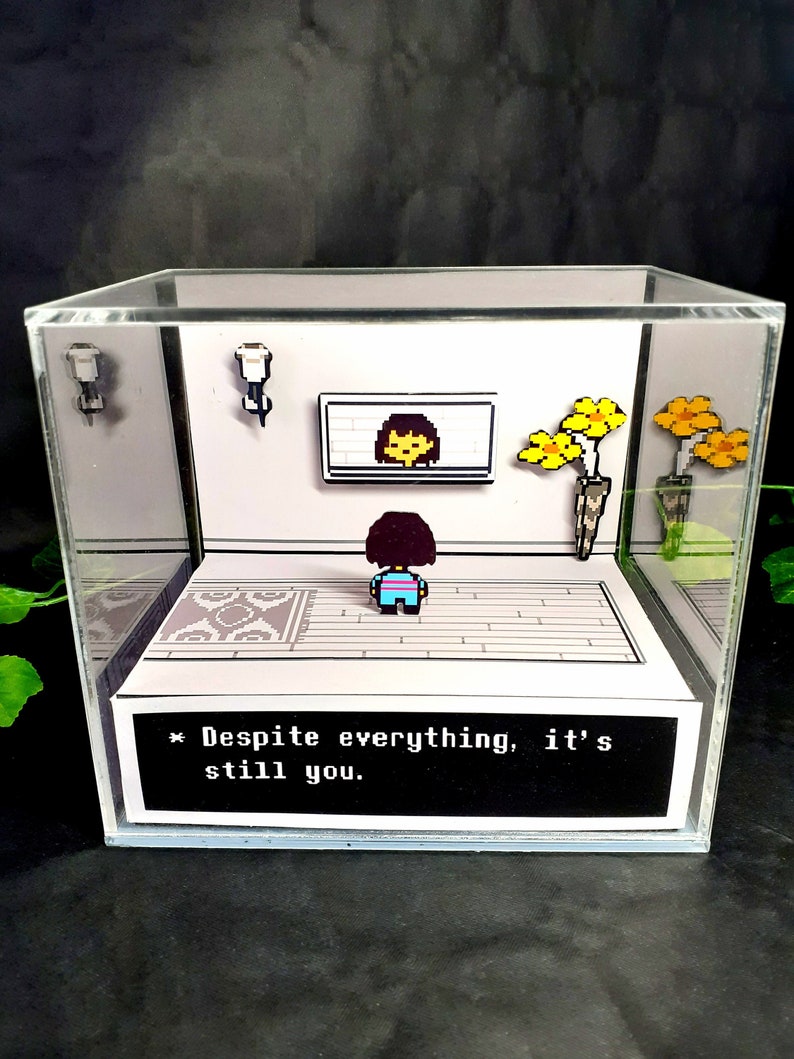 Undertale Despite Everything Cube Diorama - 3D Videogame - Gift for Gamer - Shadow Box - Miniature 