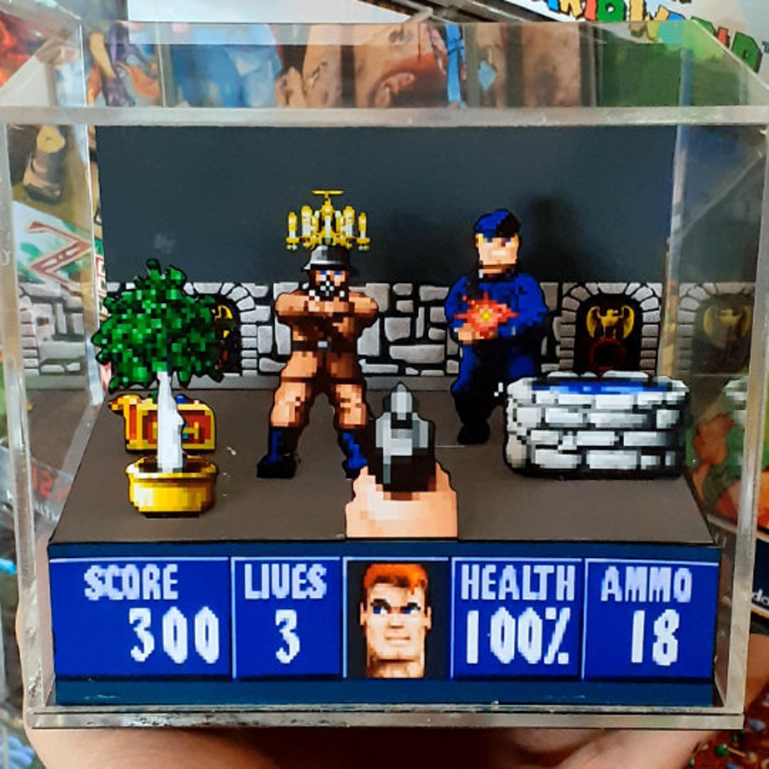 Wolfenstein 3D Cube Diorama - 3D Videogame - Gift for Gamer