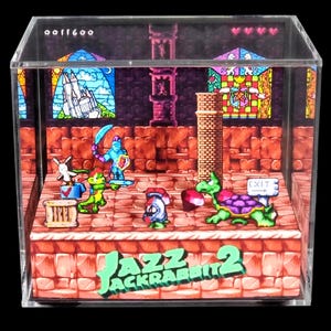 Jazz Jackrabbit 2 Acrylic Cube Diorama, Handmade PC Game Display
