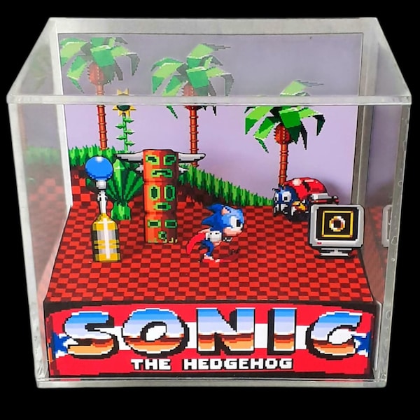 Sonic the Hedgehog Acrylic Cube Diorama, Handmade Sega Genesis Display