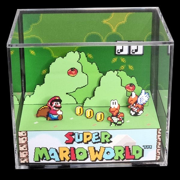 Super Mario World Cube Diorama - 3D Videogame - Gift for Gamer - Shadow Box - Miniature