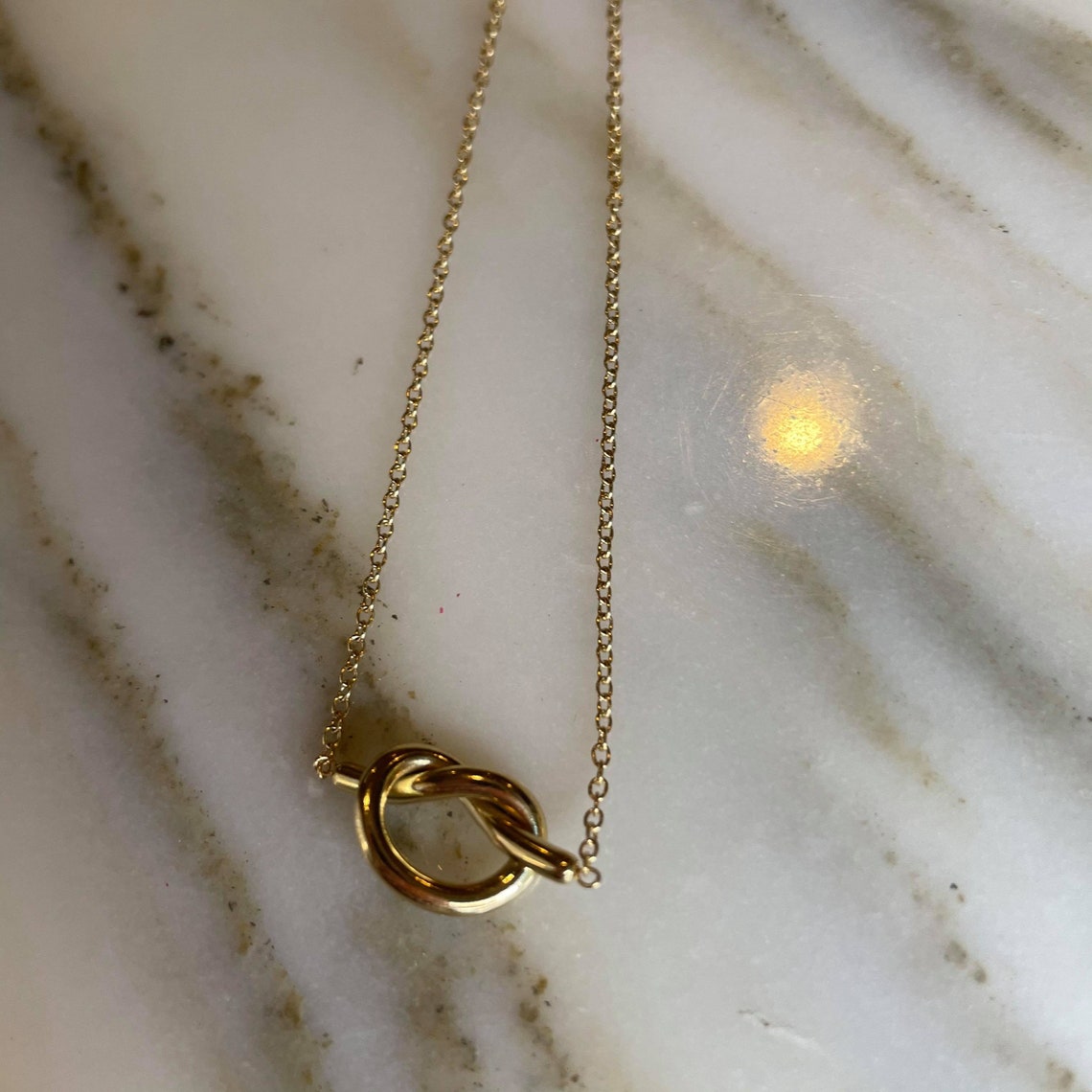 Heart Knot 18k Gold Necklace, Love Knot Necklace, Dainty Heart Knot