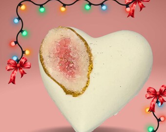 Hellrosa Geodenherz-Badebombe, rosa Meersalz, Kokosöl, veganes Geschenk zur Selbstpflege, Weihnachtsgeschenk