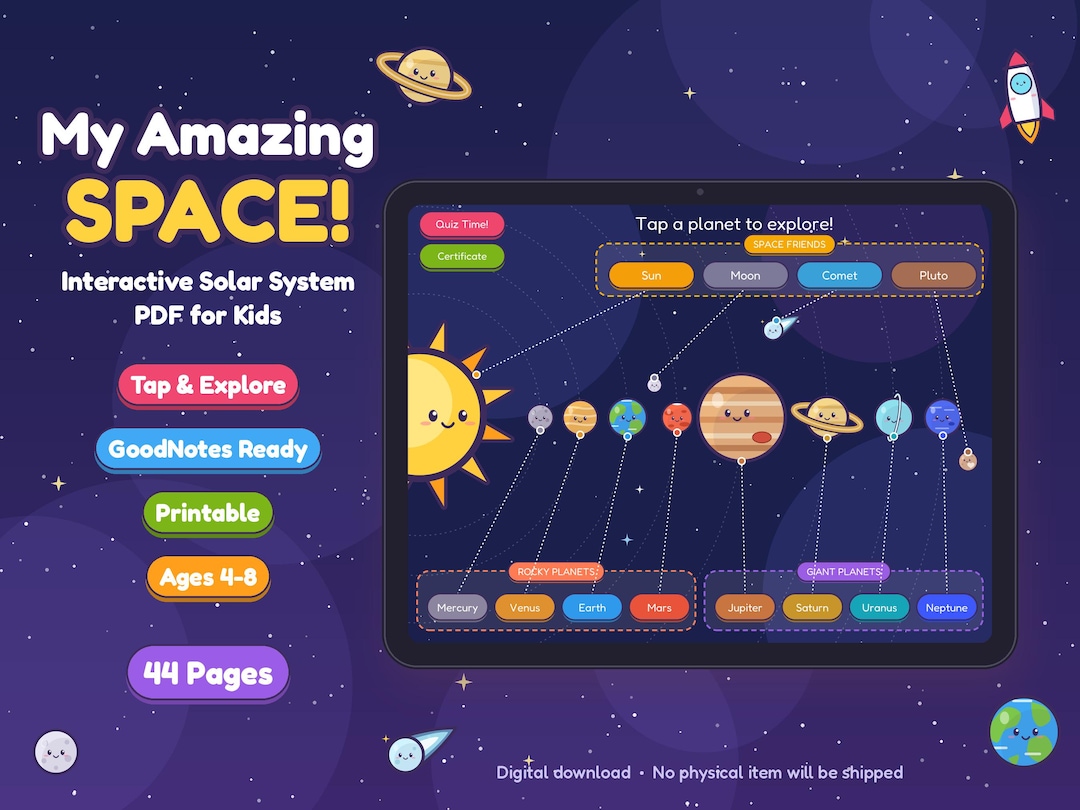 Solar System Interactive PDF for Kids, Clickable Planets Book, Space ...