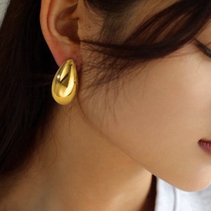 Kylie Earrings, Gold Teardrop Hoop Earrings, 18k Gold Hoops, Kylie ...