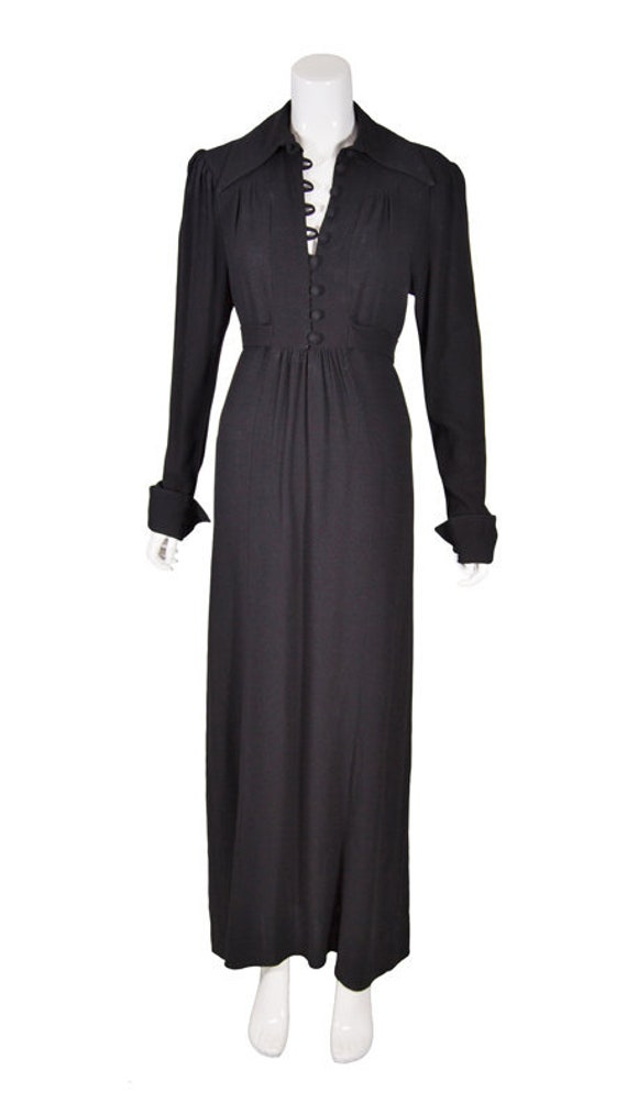Vintage 1960s Black Moss Crepe Maxi Dress By Ossie