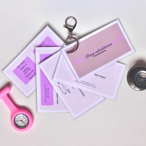 Tarjetas didácticas para el cálculo de medicamentos/fármacos, tarjetas de bolsillo, revisión de dosis, estudiantes, enfermería, médicos, PDF