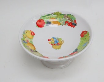 Ceramic fruit bowl on foot with fruit decorations