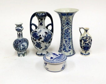 Five Delft Blue ornaments