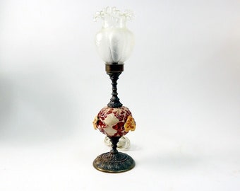 Vintage table lamp with ceramic, glass and brass