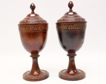Pair of antique French bronze lidded vases / chestnut coupes with beautiful patina.