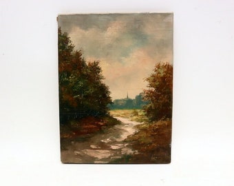 Antiguo óleo sobre lienzo "Vista al bosque" de P. Dankers.