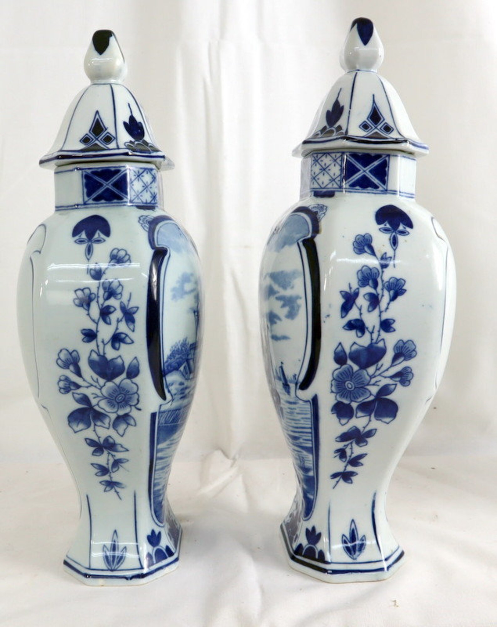 Pair of Delft blue vases with Dutch scenes stamped on the Etsy