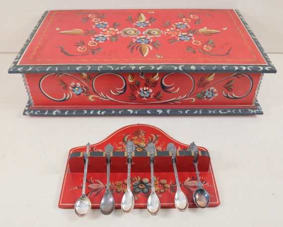 Painted Antique Storage Box and Spoon Rack Hindeloopen 