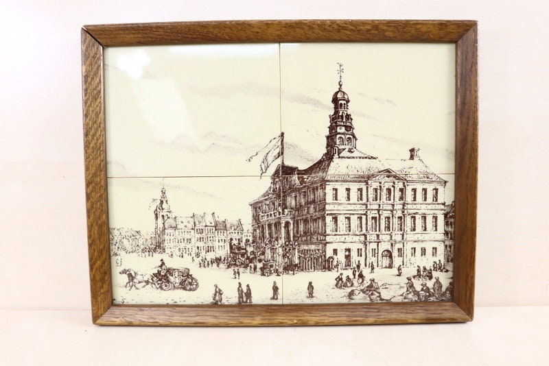 Fliesenplatte mit 4 Keramikfliesen im Holzrahmen. | Etsy