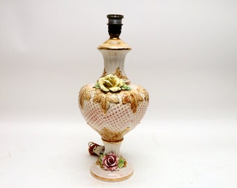 Capodimonte porcelain Italian table lamp base with applied flowers.