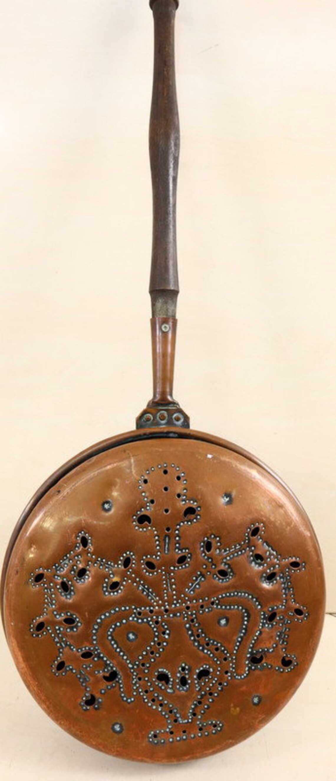 Antique copper bedpan with wooden handle. Etsy