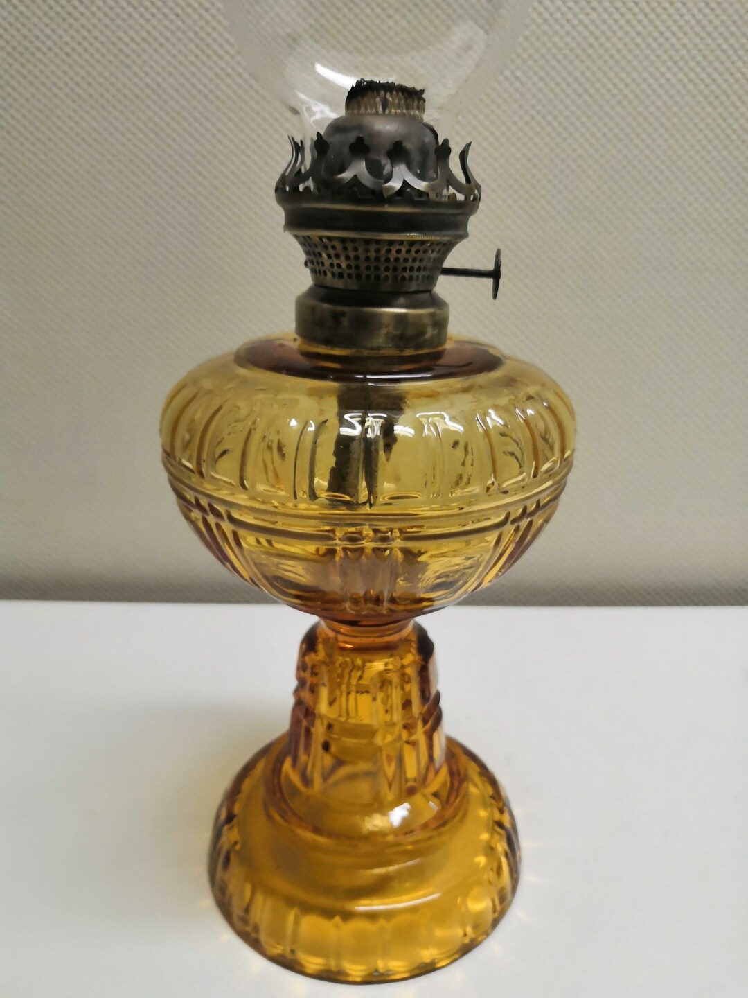 Beautiful Oil Lamp in Pressed Glass Made at Val St Lambert Liège