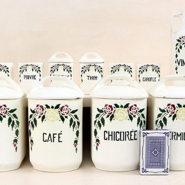 Collection of ceramic kitchen storage jars