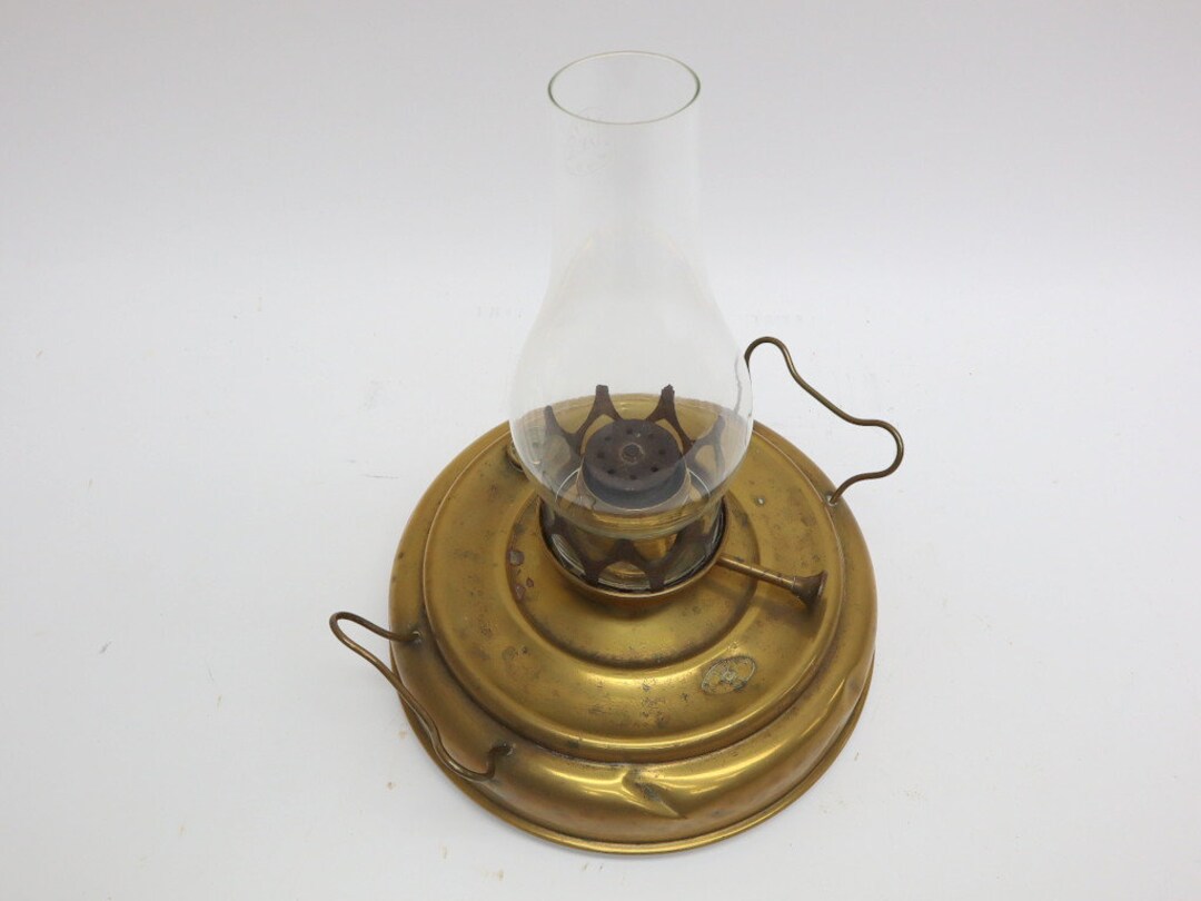Antique Copper Oil Lamp With Original Wind Glass Etsy