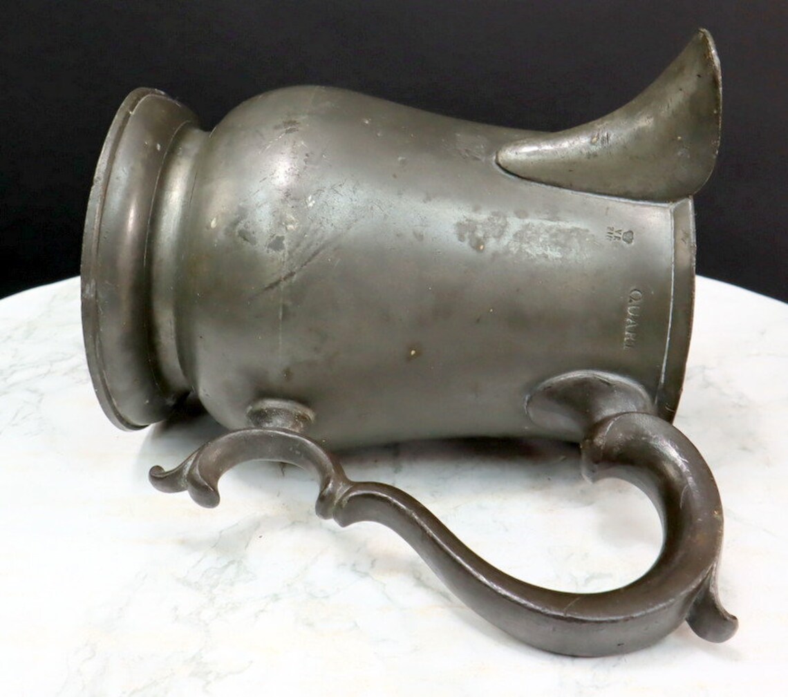Antique pewter pitcher Quart with markings Etsy
