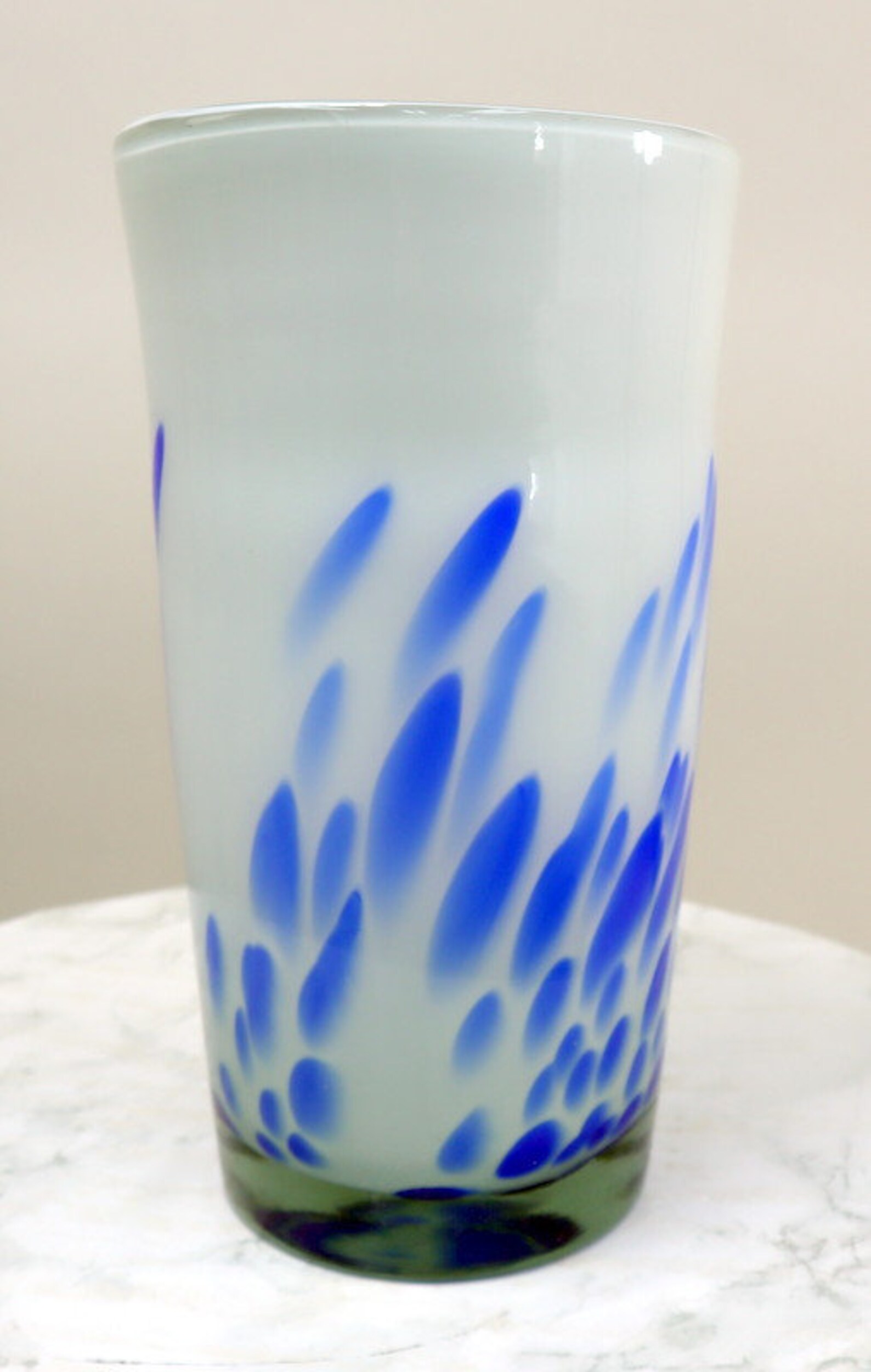 DECORATIVE GLASS Vaseblue Designed Vasewhite Glass Etsy