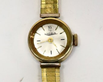 Reloj de pulsera antiguo LINCOLN para mujer chapado en oro.