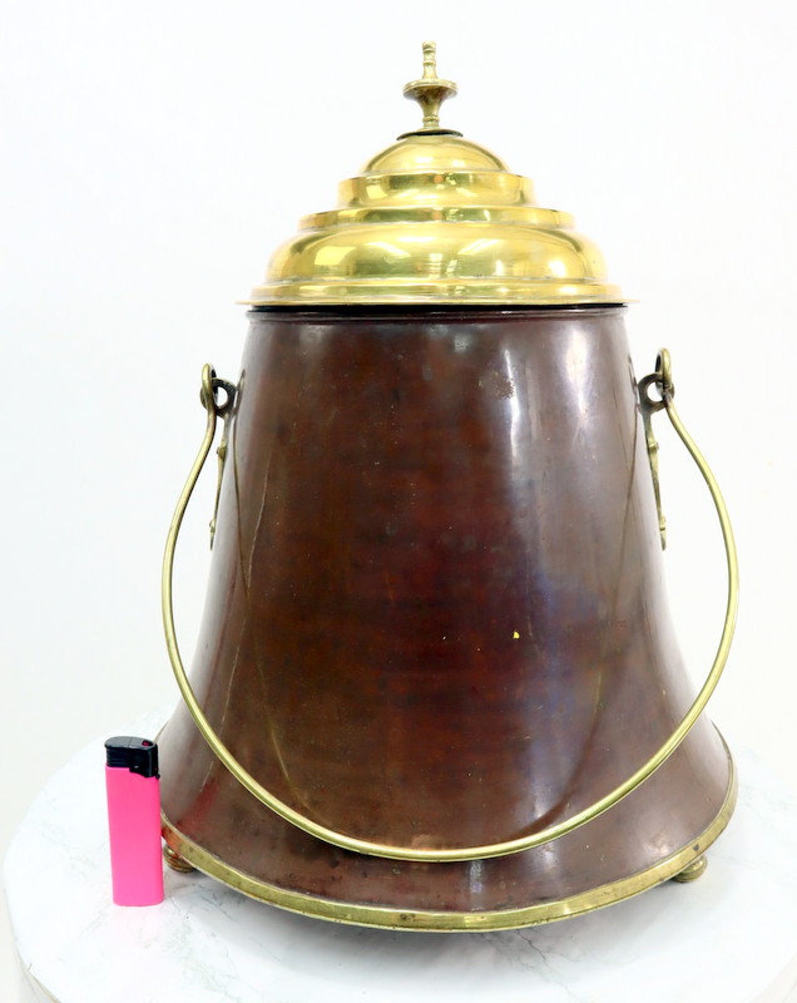 Original antique copper ash bucket with lid. Etsy