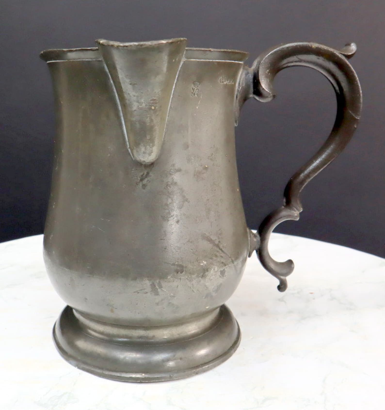 Antique pewter pitcher Quart with markings Etsy