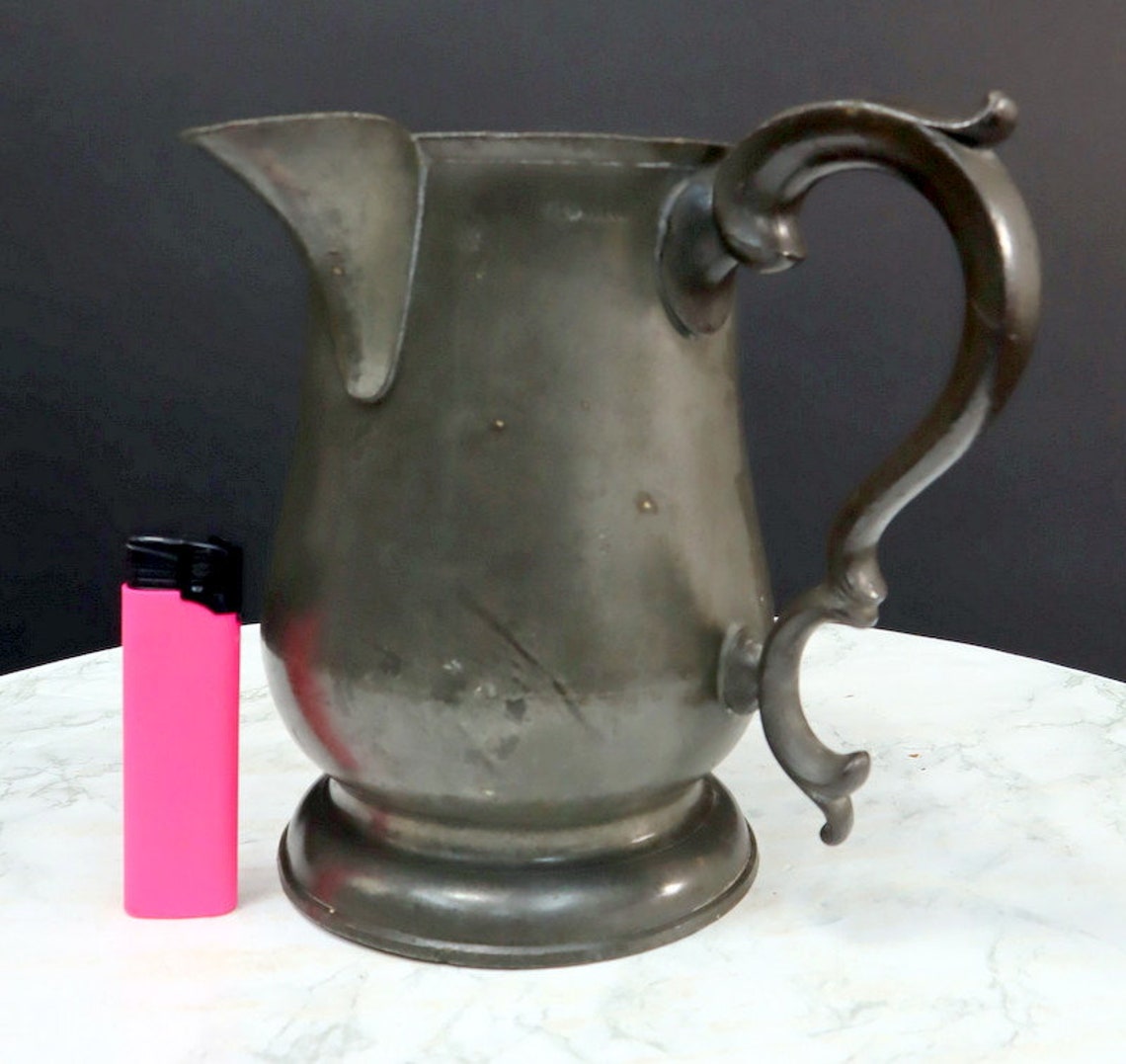Antique pewter pitcher Quart with markings Etsy