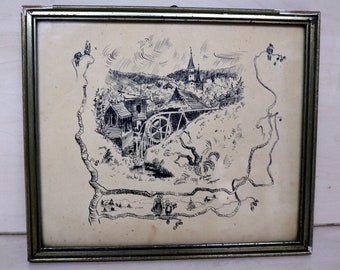 Antique Etching, signed by artist, framed