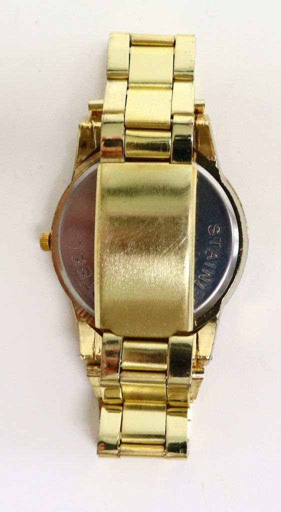 M H Men s Watch With Crystals Gold colored and Various Functions. Etsy Australia