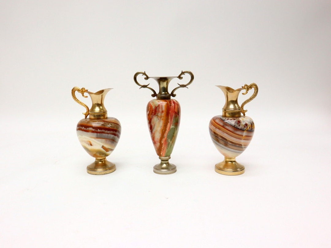 Exclusive Set of 3 Handmade Vintage Onyx Ornaments in the Shape of an