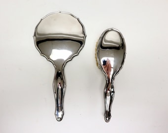 Set da toilette vintage placcato argento GERO con specchio e spazzola per capelli.