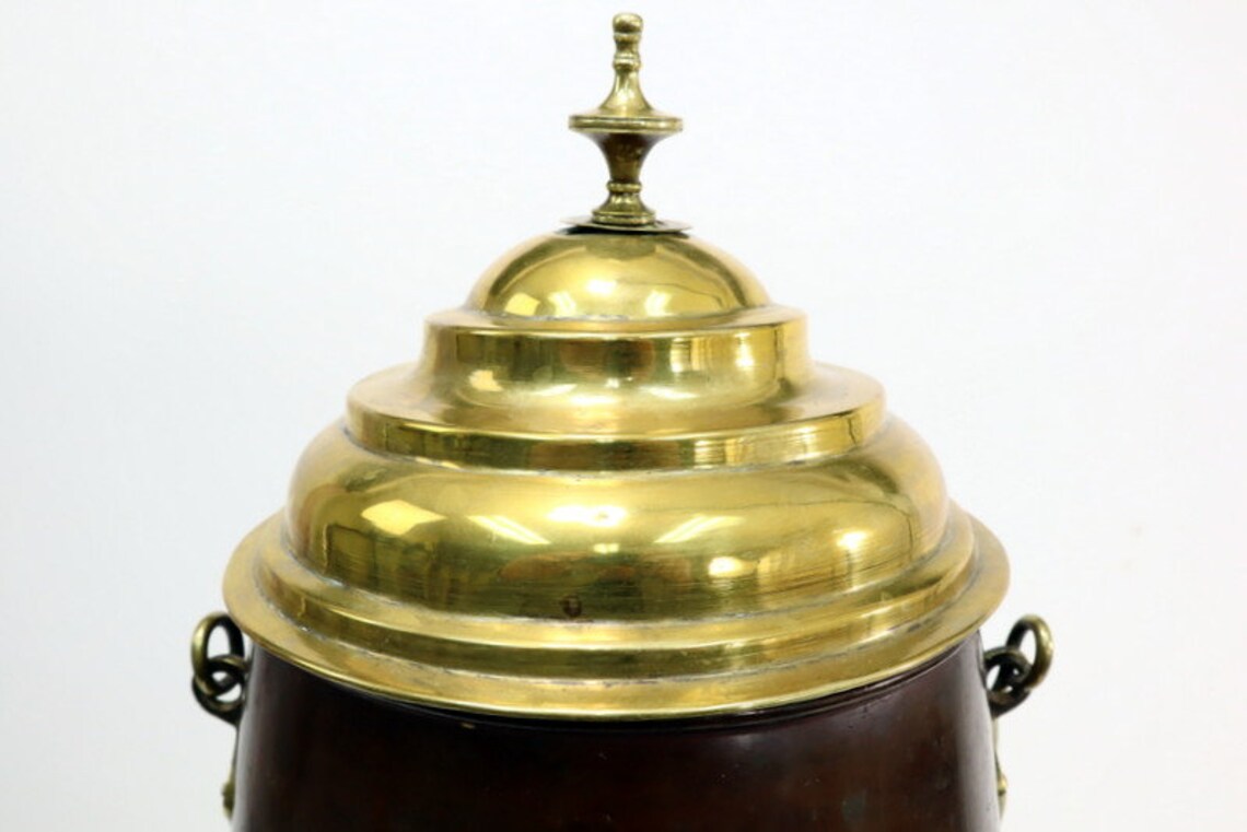 Original antique copper ash bucket with lid. Etsy